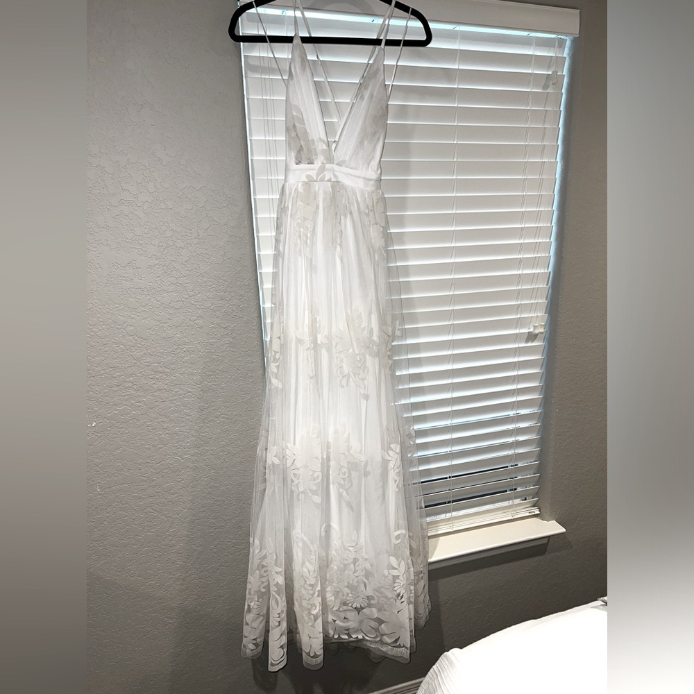 Bella and Bloom boutique white “Here Comes the Bride” maxi dress. Size small.